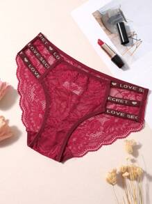 4pcs Sexy Letter Embroidery Hollow Out Lace Panties For Women