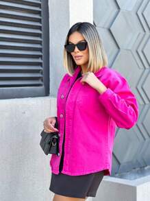 Women Denim Jackets & Coats - Màu Hồng Tươi - Xem 3