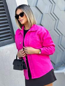 Women Denim Jackets & Coats - Màu Hồng Tươi - Xem 5