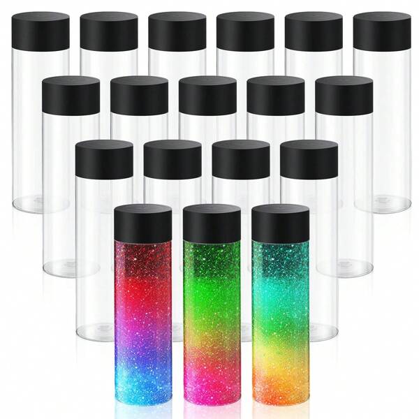 6 Pcs Clear Plastic Bottles Empty Sensory Bottles With Caps PET Plastic Juice Bottles Reusable Bulk Leakproof Drink Container Plastic Sensory Bottles For Juice Milk (Black Lid)