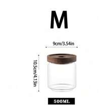 1 个带木盖和密封球的玻璃罐，透明糖果/食品储存罐，带密封软木软木圆塞，用于储存香料、盐、糖、咖啡、茶、玻璃瓶 - 圓孔相思木蓋 - 查看 10