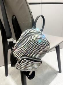 Shiny Rhinestone Backpack Handmade Women's Handbag Shoulder Bag Small Bag Student Casual Backpack - Silver - View 4