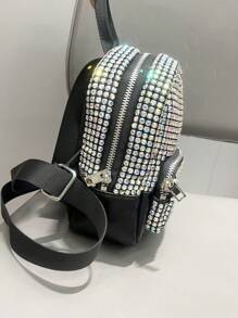 Shiny Rhinestone Backpack Handmade Women's Handbag Shoulder Bag Small Bag Student Casual Backpack - Silver - View 6