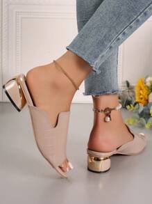 Women's Slippers, 2024 New Summer Fashionable Casual Open-Toe Soft-Sole Oversize One-Belt Mid-Heel Thick-Heel Sandals