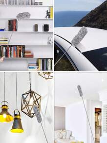 2入組不鏽鋼桿可伸縮掃把，附110英寸特長桿、可彎曲頭和長柄掃把，適用於清潔天花板風扇、高天花板、百葉窗、家具和汽車 - 灰色 - 查看 6