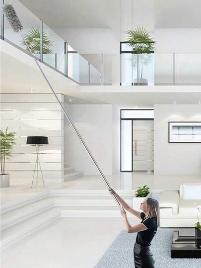 2pcs/Set,Stainless Steel Pole Retractable Duster With 110-Inch Extra Long Pole, Bendable Head And Long Handle Duster For Cleaning Ceiling Fans, High Ceilings, Blinds, Furniture And Cars