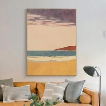 1入組極簡手繪插畫帆布海報，卡通風格海灘旅行牆藝品，適用於禮物、臥室、辦公室、客廳、咖啡廳牆壁裝飾 - 彩色 - 查看 4