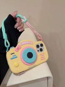 Cute Silicone Camera Shape With Phone Charm 3D Cartoon Camera Shape Phone Strap Holder Compatible With IPhone 14/ Compatible With IPhone 15 Pro Max/New 13 Pro/12/14 Pro Silicon Protective Case, Cute Design For Women Waterproof Shockproof Anti-Fall Scratch Resistant Spring Birthday Gift - Yellow - View 6