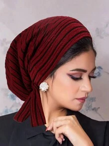 1 pièce Turban musulman avec longue queue et motif de vague de bandeau, bonnet de chimiothérapie pour femmes