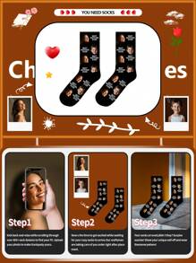 1pair Personalized Custom Text 'Face' Women's Mid-Calf Socks With 'Best Mother Ever' Photo And Custom Text Funny Socks, Interesting Custom Image Couple Knee-Length Socks, Suitable For Father's Day, Birthday Gifts And Other Occasions,Dawg,Colorful,Cute,Adorable,Contracted,Funny,Custom,Unique,Customized,Personalized,Ideal Gifts For Him,Ideal Gifts For Her,Boyfriend,Girlfriend,Family,Friends,Grandparents,Her