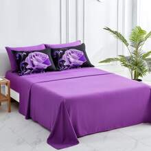 7 Pieces Purple Comforter Set Queen King Size , Rose Pattern Bed In A Bag, Lightweight Soft Microfiber Bedding Sets With Comforter, Flat Sheet, Fitted Sheet, Pillowcases Home Decor Room Decor Bedroom Decor Bed Comforter Set Mothers Day Gift Wedding Decorations. - 紫色 - 查看 5