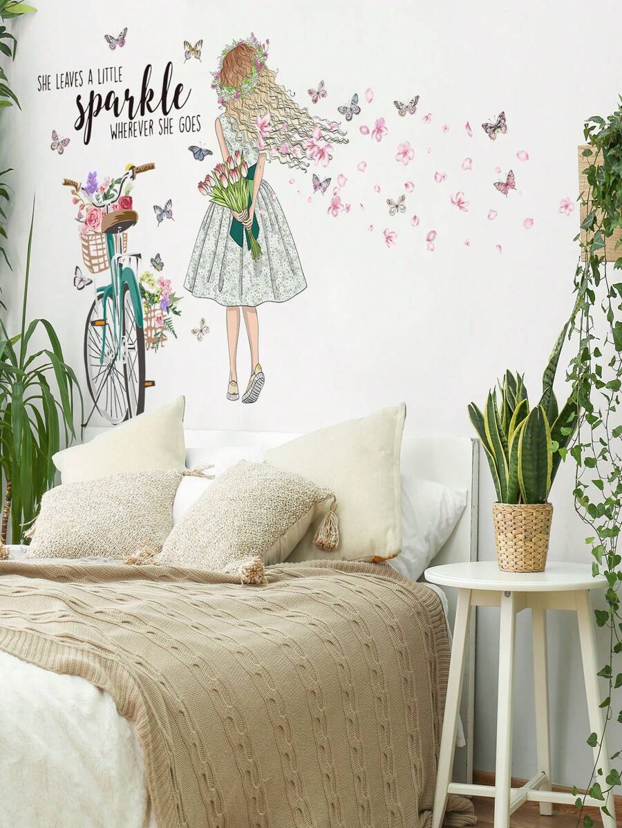 1 set Pegatinas de pared de mariposas y flores moradas de gran tamaño para niñas, decoración de dormitorio, pegatinas, vinilos decorativos para el hogar, artículos de decoración de primavera para refrescar tu hogar, pegatinas de decoración de ramas - Multicolor - Ver 1