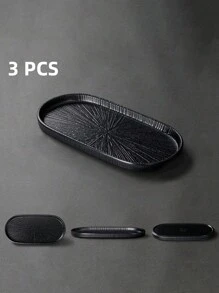 1 件/3 件加厚密胺黑色盘子，防震，哑光烧烤盘，寿司盘圣诞礼物 - 黑色 - 查看 13
