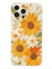 1 pieza Funda de teléfono con diseño de pintura floral, compatible con Apple, Galaxy, Infinix, Redmi, OPPO, VIVO, Realme, a prueba de agua, a prueba de golpes y resistente a los arañazos - Blanco - Ver 4