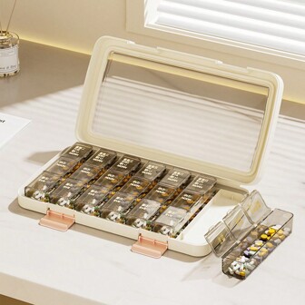 1pc Weekly Pill Organizer, 7 Day Pill Box, Portable Pill Case With Compartments For Morning/Afternoon/Evening Medication, Large Capacity Pill Divider For Elderly, Made Of PET, ABS, TPR