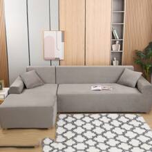 Fundas de sofá en Forma de L, Funda de sofá Esquinera de Felpa de Terciopelo Grueso elástico, Funda de sofá con 2 Fundas de Almohada - Gris-plata - Ver 4