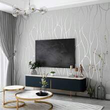 1 Rollo de papel tapiz no tejido con líneas geométricas, decoración de pared de lujo personalizada para dormitorio, sala de estar, estudio y cocina - Multicolor - Ver 31