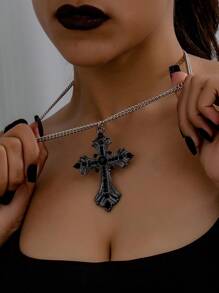 Women's Gothic Dark Style Fashionable Cross Necklace - Black - View 5