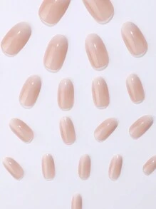 24片优雅裸色短椭圆美甲贴纸，乳白色渐变设计，适合日常佩戴，可移除美甲贴纸，附赠美甲护理工具套装，包括1瓶甲油胶和1把指甲锉。 - 彩色 - 查看 7