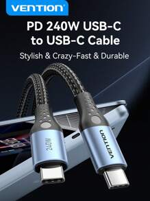 Cáp VENTION USB C sang USB C 240W 5A Cáp sạc nhanh Type C Dây sạc 2.0 Cáp sạc điện thoại USB C sang USB C bện Cáp sạc máy tính bảng Cáp sạc máy tính xách tay Tương thích với iPhone 15/Pro/Plus/Pro Max, IPad Pro/Air/Mini, Galaxy S23/S22 - màu đen - Xem 3