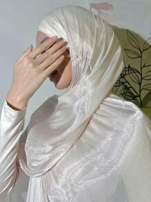 1 件女士即穿式头巾，带软帽，纯色闪光欧根纱头巾，防滑头带，适合 Abaya 日常带帽面纱服装 - 彩色 - 查看 5