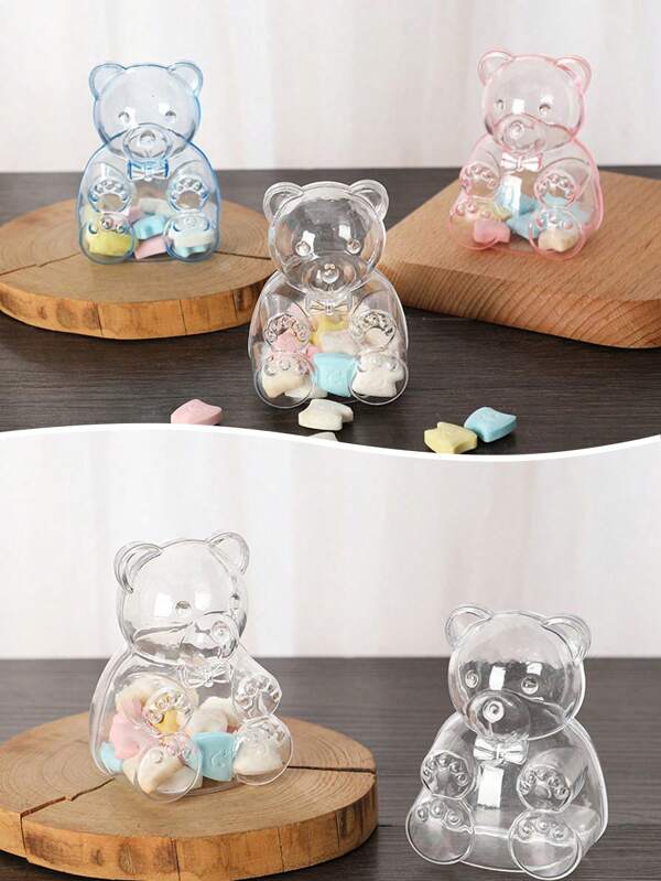 4pcs Transparent Teddy Bear Shaped Candy Box Snack Storage Container, Perfect For Grains, Snacks, Candy, Chocolate Storage - Suitable For Storage Room, Kitchen Accessories