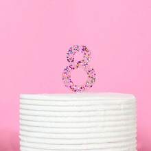 數字生日蛋糕裝飾，多彩閃粉亞克力蛋糕上層，派對用品 - 彩色 - 查看 10