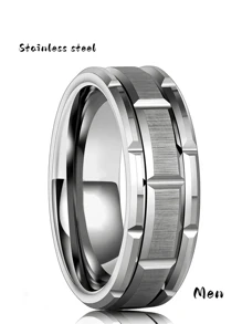 情侶戒指套裝，女士精美不鏽鋼戒指和男士簡約時尚戒指，結婚、訂婚和周年紀念日的完美禮物 - 銀色 - 查看 25