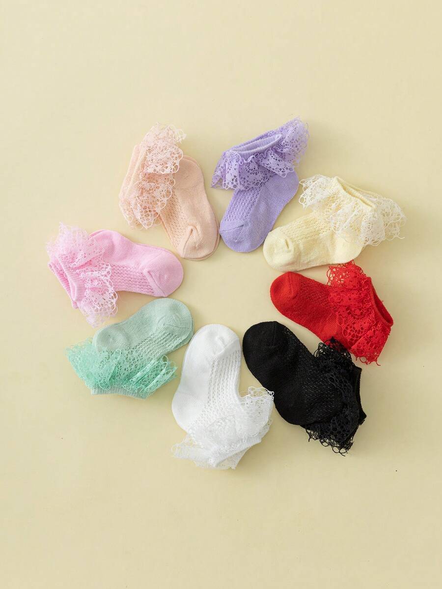 8pcs/6pcs Lace Trim Mesh Princess Girls Socks, Suitable For Wedding Season - Multicolor - View 1