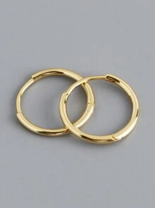 1 Pair S925 Sterling Silver Minimalist Tiny Small Stud Earrings 14K Gold Plated Huggie Hoops Cartilage Cuff Earrings Hypoallergenic Simple Jewelry For Women Girls Everyday Wear - Yellow Gold - View 5