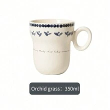 1pc Coffee Mugs, Hot Chocolate Mugs, Ceramic Mugs, Large Mugs For Coffee, Hot Cocoa Mugs, Milk Mug For Breakfast, Ink Flower Pattern, 350ml/12oz Back To School - Multicolor - View 11