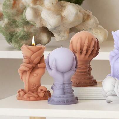 Skull Rose Candle Mold, Crystal Ball Ghost Mold, 3D Skull Ball Candle Mold, Resin Silicone Mold For Handmade Aromatherapy, Soap, Clay, Plaster Ghost Mold, Candle Wax Making Mold