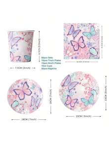 Bộ 50 Bộ Đồ Ăn Dùng Một Lần Theo Chủ Đề Bướm Hồng (Đĩa Giấy, Dao Kéo, Thìa) Cho Tiệc Sinh Nhật, Thiết Kế Mới - bướm hồng - Xem 2