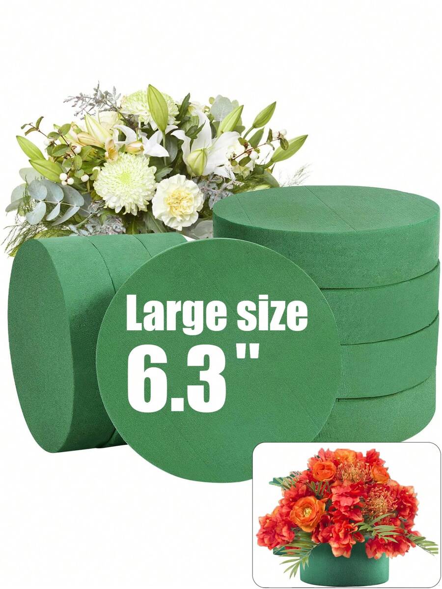 1/3/6 件花卉泡沫块，新鲜和人造花泡沫砖，绿色干湿花泡沫植物泡沫，适用于新鲜和人造花布置 DIY 工艺、婚礼装饰、园艺项目、桌面中心装饰。、情人节、礼物 - 圓形直徑16cm - 查看 1