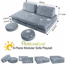 MeMoreCool Kids Couch Glow Sofa Modular Toddler Couch For Playroom, 8-Piece Fold Out Baby Couch Play Set, Children Convertible Sofa Foam Couch - 發光的星星 - 查看 5