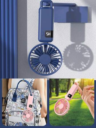 Lanjingxi 2024 New Neck Handheld Folding Handheld Small Fan Usb Charging Silent Portable Digital Display