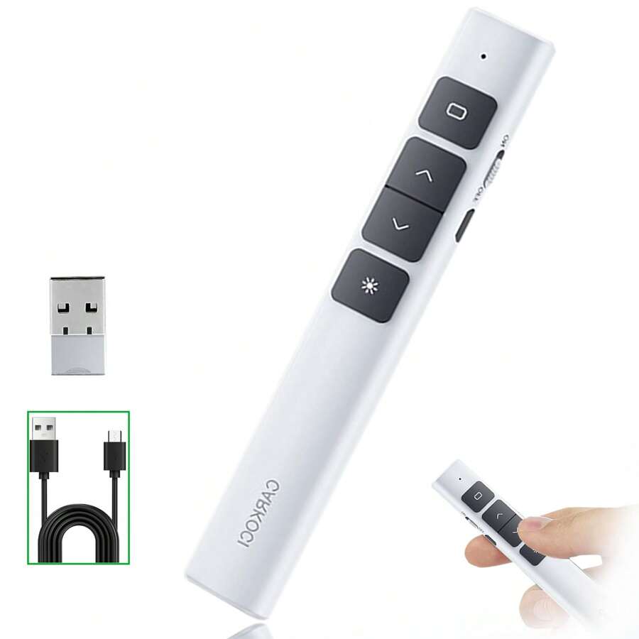 SHIXIONG Presentador Inalámbrico, con recargable de Presentación Clicker,Equipado con USB plug and play de presentador de diapositivas inalámbrico,Aplicable a PPT, Word, Excel, etc - Blanco - Ver 1