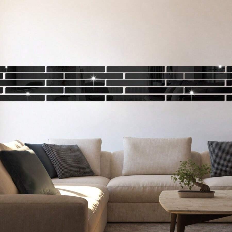 12pcs/Set Acrylic Mirror Border Decorative Strip Wall Sticker Ceiling