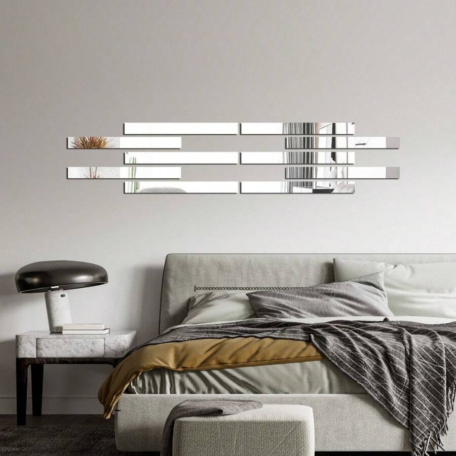 12pcs/Set Acrylic Mirror Border Decorative Strip Wall Sticker Ceiling