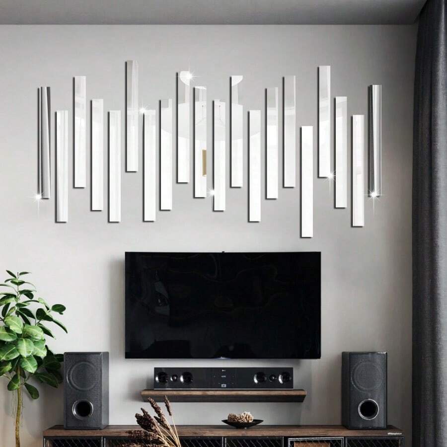 12pcs/Set Acrylic Mirror Border Decorative Strip Wall Sticker Ceiling
