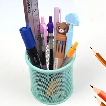 Motarro* 1pc New Pencil Holder Office Desk Metal Mesh Square Pen Pot Cup Case Container Organiser Durable Pencil Case - Multicolor - View 5
