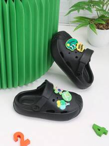Novo sapato infantil de verão com desenho de crocodilo em balão engrossado para meninas e meninos, antiderrapante, confortável, versátil chinelos pretos ao ar livre para praia. - Preto - Visão 4