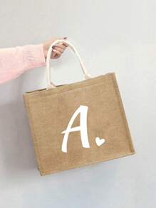 1 Stück Leinenblumen-Buchstaben-Herz-Handtasche, personalisierte Geschenktasche, große Kapazität leichte Shopper Tasche, Strandtasche, Kosmetiktasche, Outdoor-Campingtasche, geeignet für Hochzeiten, Geburtstage, Strände, Feiertage, perfektes Geschenk für Frauen, Mütter, Lehrer, Freunde, Brautjungfern, Großeinkaufstaschen, Studenten und Schulanfang, beste Weihnachtsgeschenke für Lehrer