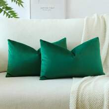 1pc/2pcs Velvet Christmas Green Decorative Throw Pillow Cover (Pillow Insert Not Included), Square Cushion Cover, Holiday Home Decor Pillow, Soft & Comfortable Linen-Like Fabric, Modern Decor For Sofa, Bedroom, Dorm