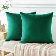 1pc/2pcs Velvet Christmas Green Decorative Throw Pillow Cover (Pillow Insert Not Included), Square Cushion Cover, Holiday Home Decor Pillow, Soft & Comfortable Linen-Like Fabric, Modern Decor For Sofa, Bedroom, Dorm