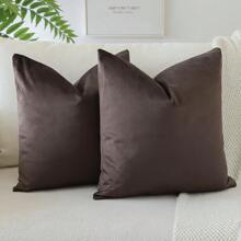 1pc Brown Velvet Ombre Decorative Pillow Cover, Square Cushion Cover, Holiday Home Pillow Decoration, Soft And Comfortable Material, Modern Decorative Sofa, For Home Bedroom Or Dorm Use