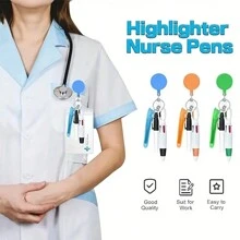 1set Nurse Pen Set Include 1 Piece Tip Highlighter 1 Piece Permanent Marker Pen And 1 Piece Retractable Ball Pen Pack With 1 Piece Nurse Badge Clip Retractable ID Name Reels