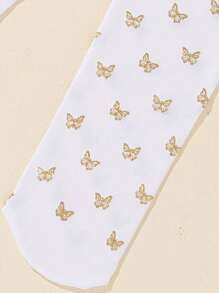 1pair Baby Girls' Princess Gold Butterfly Breathable And Comfortable Tights, Suitable For Daily Wear Or Party Outfits