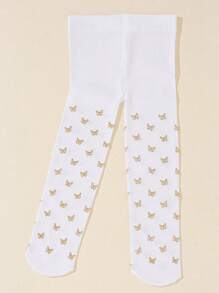 1pair Baby Girls' Princess Gold Butterfly Breathable And Comfortable Tights, Suitable For Daily Wear Or Party Outfits