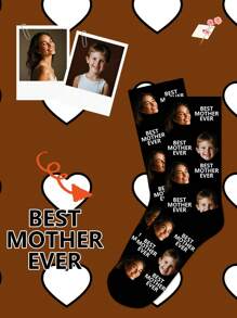 1pair Personalized Custom Text 'Face' Women's Mid-Calf Socks With 'Best Mother Ever' Photo And Custom Text Funny Socks, Interesting Custom Image Couple Knee-Length Socks, Suitable For Father's Day, Birthday Gifts And Other Occasions,Dawg,Colorful,Cute,Adorable,Contracted,Funny,Custom,Unique,Customized,Personalized,Ideal Gifts For Him,Ideal Gifts For Her,Boyfriend,Girlfriend,Family,Friends,Grandparents,Her